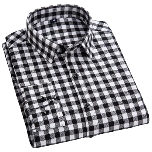 WLLDDDIU Herren Freizeithemden, Langarm Flanellhemd Thermohemd Schottenkaro Schwarz Hemd Button-Down Baumwolle Großvaterhemd Bequemes Henry Hemd Lässiges Arbeitshemd M von HGJH