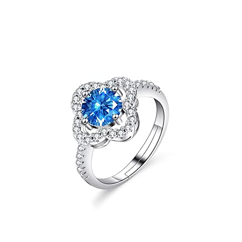 WLLDDDIU Ring Silber 925 Damen, Sterling Silber Ringe Frauen 925 Blume Rund Moissanite Blau Verstellbare Ringe Mode Aushöhlen Sterling Kleid Ringe Verlobungsring Geschenke Für Männer Frau Ewigkei von HGJH