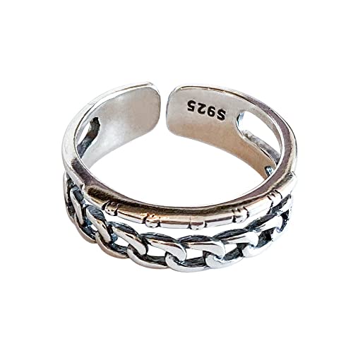 Ringe Silber, S925 Sterling Silber Der Kettenring Verstellbare Ringe Retro Offener Ring Silber Daumenring Ewigkeitsring Hochzeitscharme Schmuck Geschenke Für Männer Mädchen Damen von WLLDDDIU