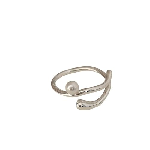 WLLDDDIU Silberringe Damen 925,Verstellbarer Runder Ring Für Frauen Perle 925 Sterling Silber Wellen Unregelmäßigkeit Retro Zeigefinger Ring Hochzeit Ewigkeit Schmuck Geschenke Für Mädchen Damen von HGJH