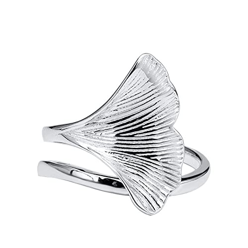 Ring Silber 925 Damen, Sterling Silber Ringe Frauen 925 Ginkgo Biloba Verstellbare Ringe Ethnische Verstellbare Sterling Kleid Ringe Verlobungsring Geschenke Für Männer Mädchen Frau Ewigkeitsringe von HGJH