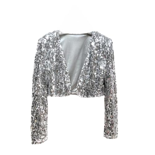 WLLDDDIU Bolero Damen,Damen Chiffon Glänzende Pailletten Design Bolero Shrugs Cropped Tops Langarm Strickjacke Offene Vorderseite Sheer Shrugs Tops Schulterjacke Umhang Abendgesellschaft Vertuschun von HGJH
