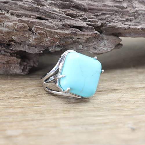 WLLDDDIU Ring Damen, Quadratischer Cabochon Naturstein Ring Grün Türkis Resizable Fingerringe Damen Modeschmuck von HGJH