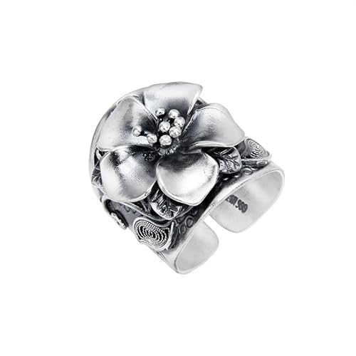 WLLDDDIU S925 Sterling Silber Blumen Ring Verstellbare Ringe Retro Offener Ring Silber Daumenring Ewigkeitsring Hochzeit Charme Schmuck Geschenke Für Männer Mädchen Damen von HGJH