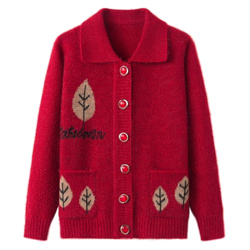 WLLDDDIU Senior Damen Klassische leichte Strickjacke Pullover mittleren Alters und ältere Menschen Strickjacke Alte Dame Casual Top Oma tragen Mantel Frühling Herbst Mutter tragen warme Pullover,R von HGJH