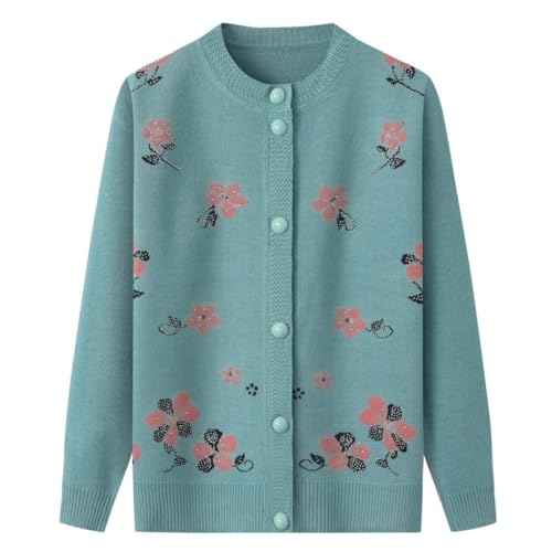WLLDDDIU Senior Ladies Classic Lightweight Cardigan Pullover Mittleres Alter und ältere Menschen Strickjacke Old Lady Casual Top Oma Wear Mantel Frühling Herbst Mutter Wear Warm Sweater,Blau,M von HGJH