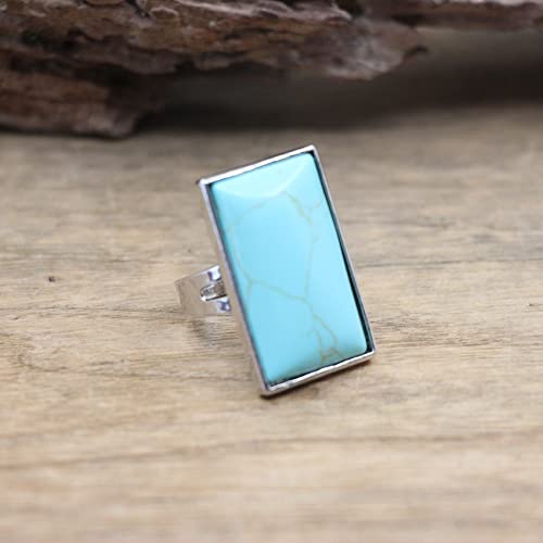 WLLDDDIU Verstellbarer Ring, Rechteck Naturstein Cabochon Ring Türkis Fingerringe Damen Modeschmuck von HGJH