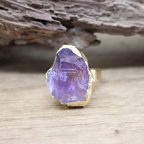 WLLDDDIU Verstellbarer Ring, Rohstein Gold Farbe Verstellbare Ringe Natürliche Amethyst Mode Band Ring Schmuck WLLDDDIU Verstellbarer Ring, Rohstein Gold Farbe Verstellbare Ringe Natürliche Amethyst Mode Band Ring Schmuck von HGJH