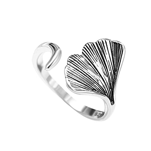 WLLDDDIU Verstellbarer Ring, S925 Sterling Silber Ginkgo Biloba Gravur Verstellbare Ringe Retro Zeigefinger Ring Silber Ewigkeitsring Hochzeit Charme Schmuck Geschenke Für Männer Mädchen Damen von HGJH