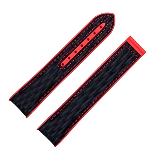 HGJHJJHK 20 mm 22 mm Nylon Gummi-Uhrband für Omega-Gurt Seamaster Planet Ozean Einsatz-Klasp-Uhr-Zubehör-Accord-Armband Kette (Farbe: Schwarz Rot, Größe: 22 mm-schwarze Schnalle) von HGJHJJHK