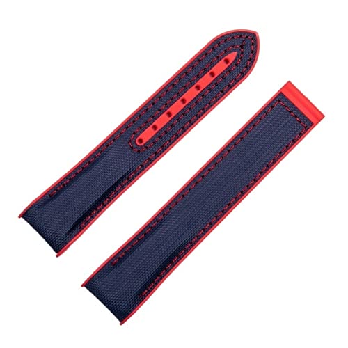 HGJHJJHK 20 mm 22 mm Nylon Gummi-Uhrband für Omega-Gurt Seamaster Planet Ozean Einsatz-Klasp-Uhr-Zubehör-Accord-Armband Kette (Farbe: Schwarz Rot, Größe: 22 mm-schwarze Schnalle) von HGJHJJHK