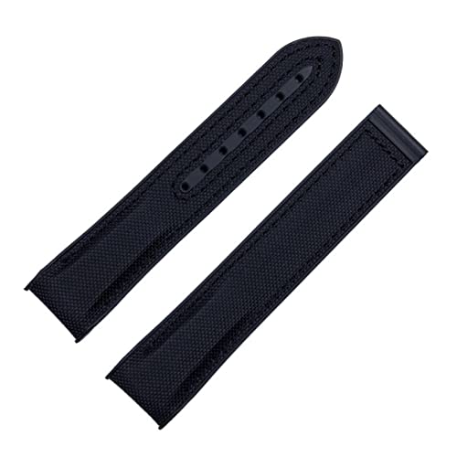HGJHJJHK 20 mm 22 mm Nylon Gummi-Uhrband für Omega-Gurt Seamaster Planet Ozean Einsatz-Klasp-Uhr-Zubehör-Accord-Armband Kette (Farbe: Schwarz Rot, Größe: 22 mm-schwarze Schnalle) von HGJHJJHK