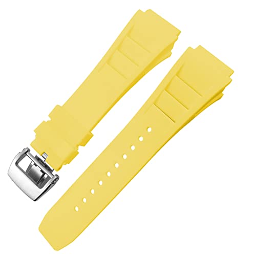 HGJHJJHK Rubber Watchband 20 mm 25 mm für Richard Spring Bar Silicone Mille Sport Watch Armband Weiches wasserdichtes Armband (Farbe: Gelbe Faltschnalle, Größe: 20 mm) von HGJHJJHK