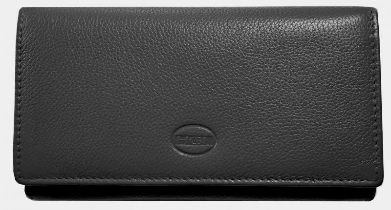 HGL - HGL Damenlangbörse mit Überschlag RFID-Schutz echt Leder schwarz Schwarz von HGL
