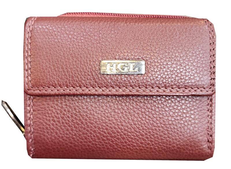 HGL - HGL Reißverschlussbörse mit Überschlag, RFID-Schutz echt Leder bordeaux Rot von HGL