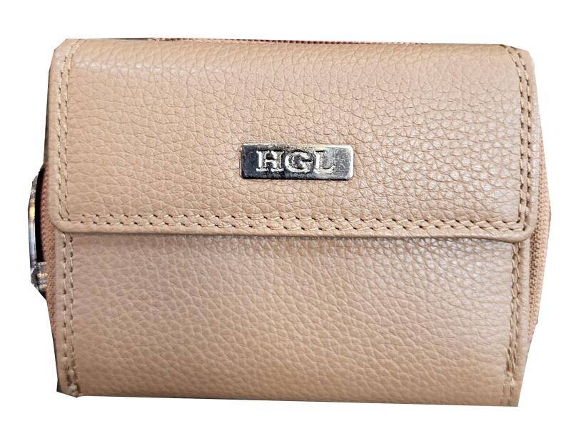 HGL - HGL Reißverschlussbörse mit Überschlag, RFID-Schutz echt Leder coffee Braun von HGL