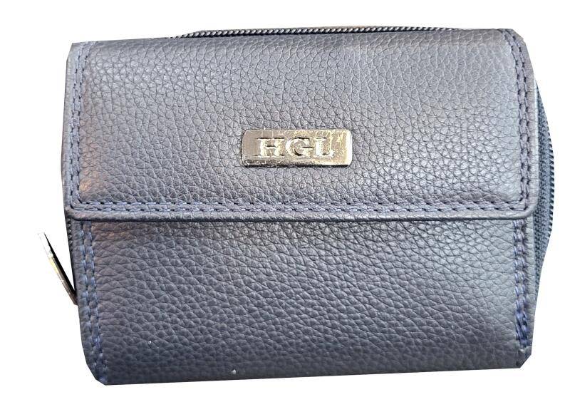 HGL - HGL Reißverschlussbörse mit Überschlag, RFID-Schutz echt Leder dunkelblau Blau von HGL