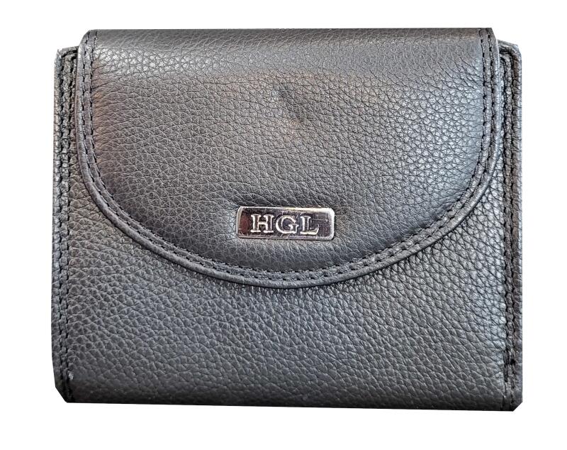 HGL - HGL Reißverschlussbörse mit Überschlag, RFID-Schutz echt Leder schwarz Schwarz von HGL