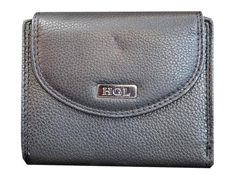 HGL - HGL Reißverschlussbörse mit Überschlag, RFID-Schutz echt Leder schwarz Schwarz von HGL