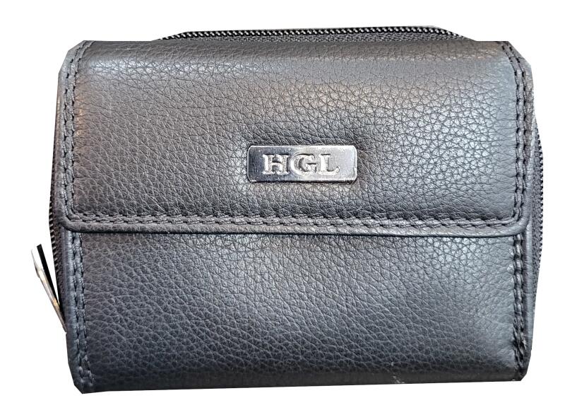 HGL - HGL Reißverschlussbörse mit Überschlag, RFID-Schutz echt Leder schwarz Schwarz von HGL
