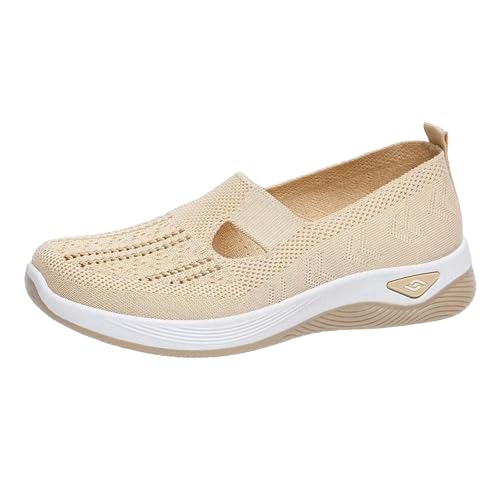 Damen Sneaker Schuhe Schlupfschuhe Leicht Atmungsaktiv Mesh Orthopädisch Wandern Sandalen Sommer Lässig Komfort Bequem Outdoor Laufen(Apricot,36 EU) von HGMMFZ