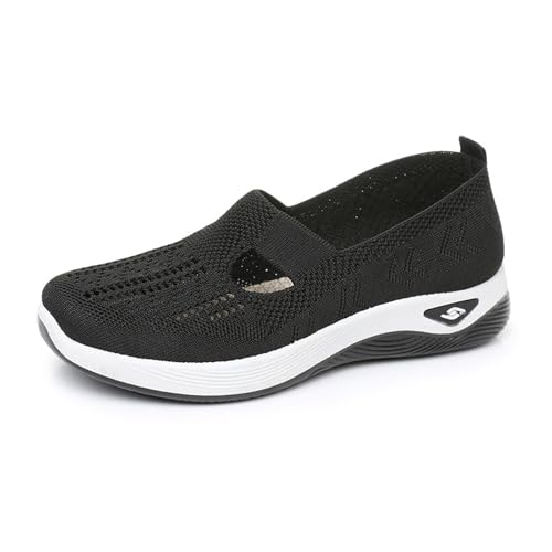 Damen Sneaker Schuhe Schlupfschuhe Leicht Atmungsaktiv Mesh Orthopädisch Wandern Sandalen Sommer Lässig Komfort Bequem Outdoor Laufen(Black,37 EU) von HGMMFZ