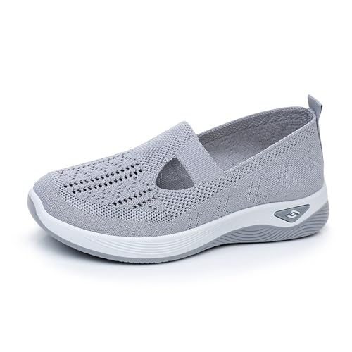 Damen Sneaker Schuhe Schlupfschuhe Leicht Atmungsaktiv Mesh Orthopädisch Wandern Sandalen Sommer Lässig Komfort Bequem Outdoor Laufen(Gray 1,38 EU) von HGMMFZ