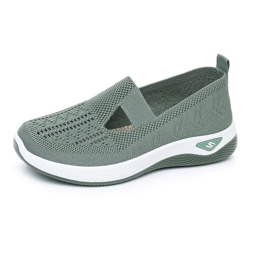 Damen Sneaker Schuhe Schlupfschuhe Leicht Atmungsaktiv Mesh Orthopädisch Wandern Sandalen Sommer Lässig Komfort Bequem Outdoor Laufen(Green,38 EU) von HGMMFZ