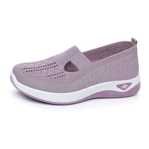 Damen Sneaker Schuhe Schlupfschuhe Leicht Atmungsaktiv Mesh Orthopädisch Wandern Sandalen Sommer Lässig Komfort Bequem Outdoor Laufen(Purple,35 EU) von HGMMFZ