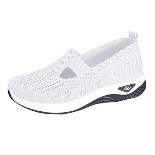 Damen Sneaker Schuhe Schlupfschuhe Leicht Atmungsaktiv Mesh Orthopädisch Wandern Sandalen Sommer Lässig Komfort Bequem Outdoor Laufen(White,37 EU) von HGMMFZ