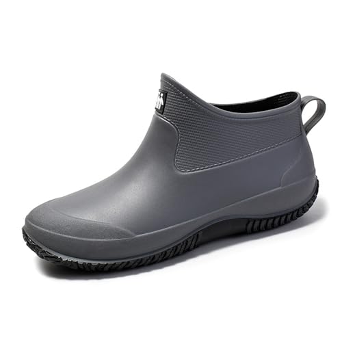Gummistiefel Damen Kurz Stiefeletten Regenschuhe Waterproof Rain Shoes für Sommer Gartenschuhe Reitstiefel Hiking Riding(Gray,36 EU) von HGMMFZ