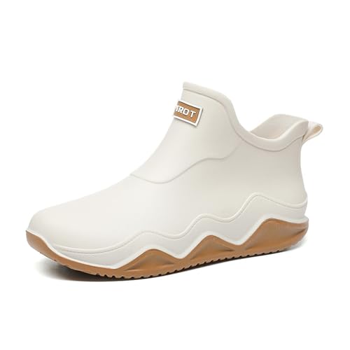 HGMMFZ Damen Gummischuhe Halbhoch Rain Boots Arbeit Stiefel Rutschfesten Sicherheitsstiefel Weitschaft Regenstiefel Halbe Segelstiefel Atmungsaktiv Halbgummistiefel Gartenstiefel(Apricot,39 EU) von HGMMFZ