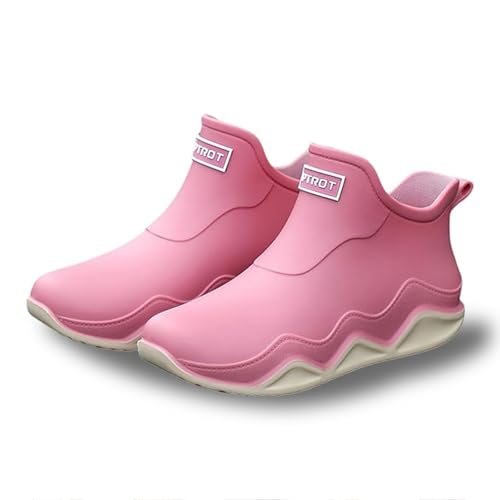 HGMMFZ Damen Gummischuhe Halbhoch Rain Boots Arbeit Stiefel Rutschfesten Sicherheitsstiefel Weitschaft Regenstiefel Halbe Segelstiefel Atmungsaktiv Halbgummistiefel Gartenstiefel(Pink,43 EU) von HGMMFZ
