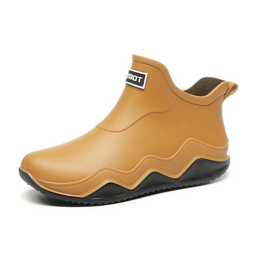 HGMMFZ Damen Gummischuhe Halbhoch Rain Boots Arbeit Stiefel Rutschfesten Sicherheitsstiefel Weitschaft Regenstiefel Halbe Segelstiefel Atmungsaktiv Halbgummistiefel Gartenstiefel(Yellow,43 EU) von HGMMFZ
