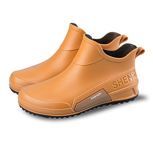 HGMMFZ Gummistiefel Damen Kurz Weitschaft Anti Rutsch Wasserdicht Regenstiefel Fashion Gummistiefeletten Rain Boots für Outdoor Arbeit Angeln Reisen(Yellow,41 EU) von HGMMFZ