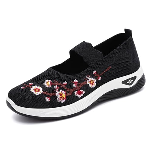 HGMMFZ Schuhe Damen Orthopädische Walkingschuhe Vermascht Sommer Leicht Sneaker Atmungsaktiv Memory Schaum Krankenschwester Sportschuhe Turnschuhe Basic(Black,41 EU) von HGMMFZ