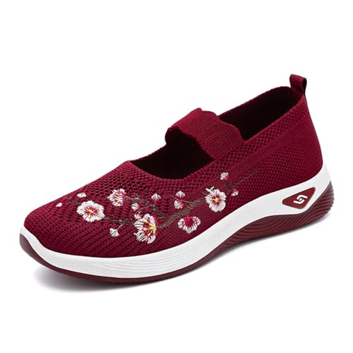HGMMFZ Schuhe Damen Orthopädische Walkingschuhe Vermascht Sommer Leicht Sneaker Atmungsaktiv Memory Schaum Krankenschwester Sportschuhe Turnschuhe Basic(Red,38 EU) von HGMMFZ