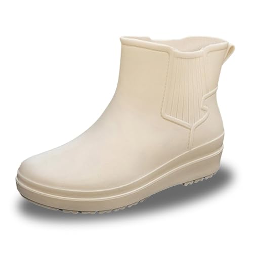 HGMMFZ Unisex Erwachsene Knöchel Gummistiefel Rutschfest Wasserdicht Regenschuhe Halbhoch Weit Schaft Wellington Boots Für Garten und Outdoorarbeiten Rain Shoes(White,40 EU) von HGMMFZ