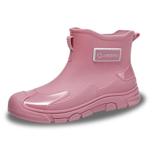 HGMMFZ Women's Rubber Boots Fashionable Short Wellies Non Slip Waterproof Comfortable Chelsea Boots Gardening Rain Shoes for Outdoor Work Fishing Travel(Pink,38 EU) von HGMMFZ
