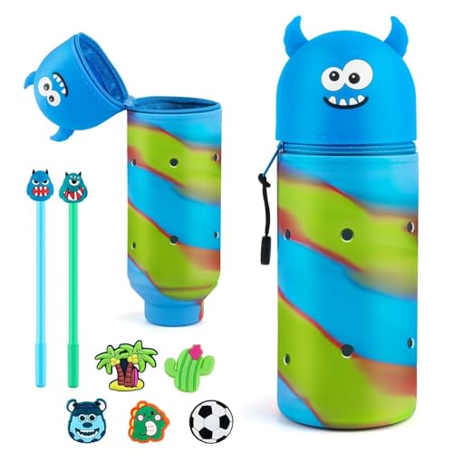 HGRGHH Federmäppchen aus Weichem Silikon, 2 in 1 Kawaii Schlampermäppchen, Weiche Stifte Mäppchen mit 2 Gelstiften, Reißverschluss, Ständer up Stifteköcher, Stifthalter Bleistifttasche Mädchen Junge von HGRGHH