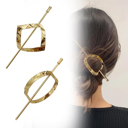 2-teiliges Set aus Creolen-Haarnadeln, Retro-geometrischen Haargummis, Frisuren-Bearbeitungsreifen und -nadeln, Mädchen-Haarnadeln aus Metall, temperamentvollen, alltäglichen gebogenen Haarnadeln von HGRYNDRO