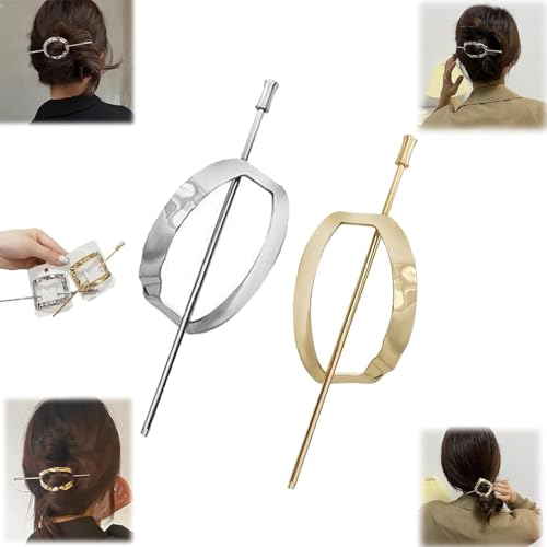2-teiliges Set aus Creolen-Haarnadeln, Retro-geometrischen Haargummis, Frisuren-Bearbeitungsreifen und -nadeln, Mädchen-Haarnadeln aus Metall, temperamentvollen, alltäglichen gebogenen Haarnadeln von HGRYNDRO