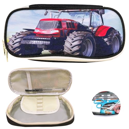 HGSHUO Federmäppchen Traktor Mäppchen mit Große Federtaschen Traktor Farm Schlamppermäppchen Auto Federtasche Pencil Case Junge Teenager Schulmäppchen Traktor Reißverschluss Federmappe A von HGSHUO