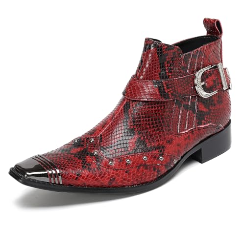 HGTREDPK Chelsea -Stiefel, Unisex -Metallzehenstiefel, Stiefel für Mann, Freizeitschuhe für Hochzeiten, Tänze und PartysRed,EU38 HGTREDPK Chelsea -Stiefel, Unisex -Metallzehenstiefel, Stiefel für Mann, Freizeitschuhe für Hochzeiten, Tänze und PartysRed,EU38 von HGTREDPK