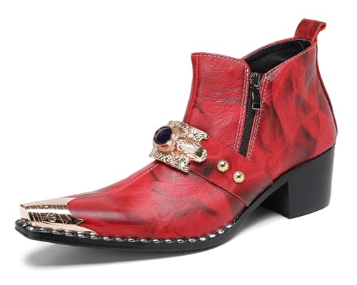 HGTREDPK Herrenstiefel, Unisex -Nietstiefel, lässige Chelsea -Stiefel, Metallzehenschuhe für Hochzeiten, Tänze und PartysRed,EU46 HGTREDPK Herrenstiefel, Unisex -Nietstiefel, lässige Chelsea -Stiefel, Metallzehenschuhe für Hochzeiten, Tänze und PartysRed,EU46 von HGTREDPK
