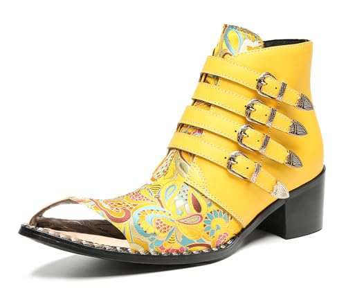 HGTREDPK Komfortstiefel, Männer- und Frauenschuhe, Unisex -Freizeitstiefel Chelsea, Metallzehenschuhe für Hochzeiten, Tänze und PartysYellow,EU44 von HGTREDPK