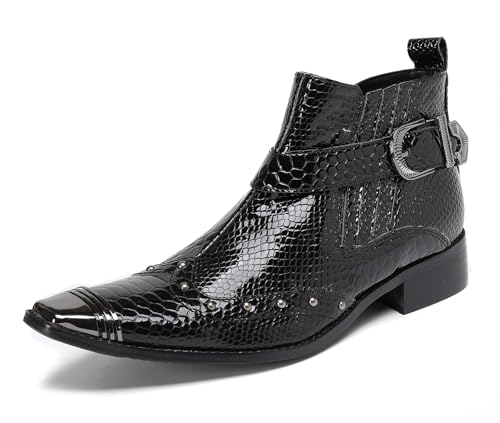 HGTREDPK Kurze Stiefel, Unisex -Nietstiefel, lässige Chelsea -Stiefel, Metallzehenschuhe für Hochzeiten, Tänze und PartysBlack,EU40 von HGTREDPK