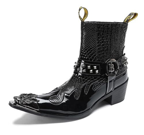 HGTREDPK Kurze Stiefel Für Männer, Komfort Unisex -Stiefel, Lässige Chelsea -Nietstiefel, Metallzehenschuhe Für Hochzeiten, Tänze Und PartysBlack,EU36 von HGTREDPK
