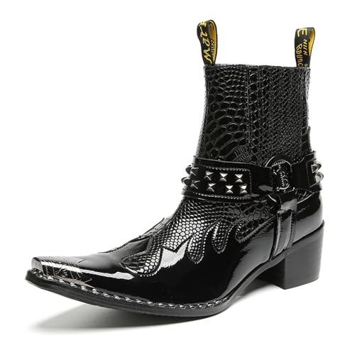 HGTREDPK Kurze Stiefel Für Männer, Unisex -Stiefel, Lässige Chelsea -Nietstiefel, Metallzehenschuhe Für Hochzeiten, Tänze Und PartysBlack,EU39 von HGTREDPK