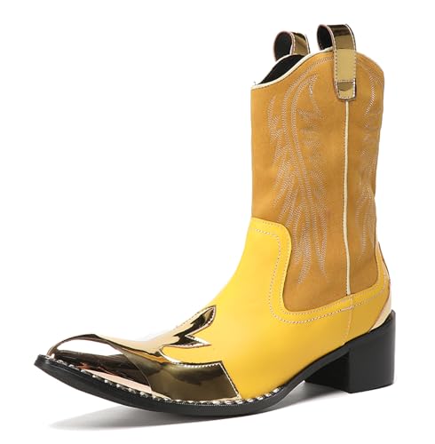 HGTREDPK Kurze Stiefel für Männer, Unisex -Stiefel, lässige Chelsea -Komfortstiefel, Metallzehenschuhe für Hochzeiten, Tänze und PartysYellow,EU42 HGTREDPK Kurze Stiefel für Männer, Unisex -Stiefel, lässige Chelsea -Komfortstiefel, Metallzehenschuhe für Hochzeiten, Tänze und PartysYellow,EU42 von HGTREDPK